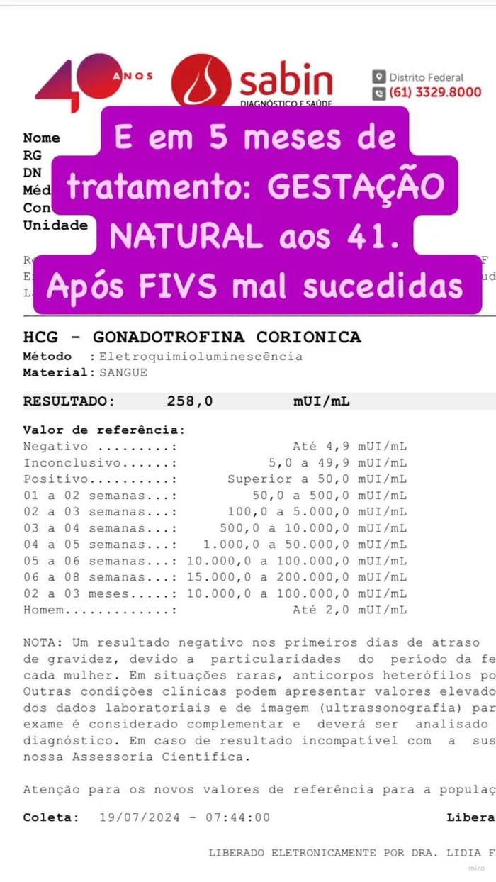 Depoimento – gestação natural aos 41 após FIVs mal sucedidas