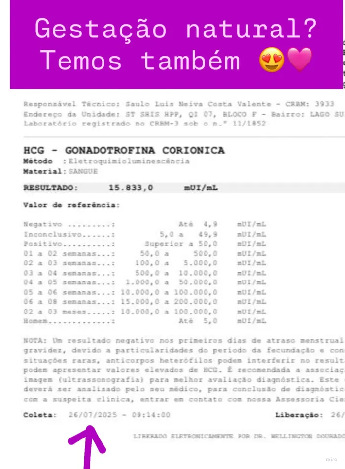 Depoimento – gestação natural, HCG positivo